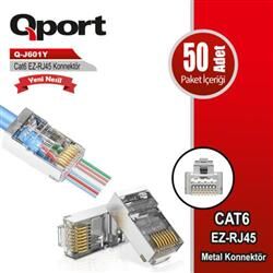 Qport Q-J601Y Cat6 50'lik Paket EZ-RJ45 Metal Yeni Nesil Konnektör