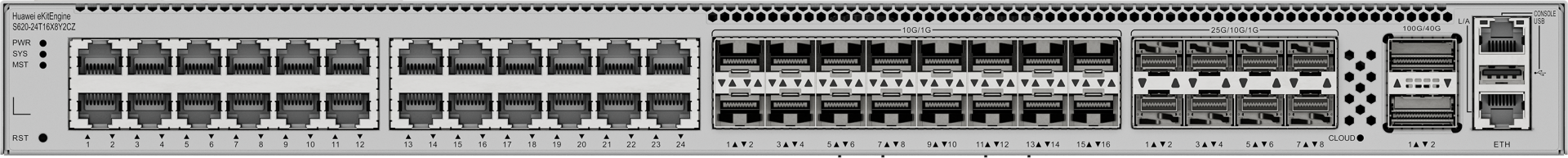 HUAWEI 24port 10-SFP/8-SFP 25GbE/2-SFP 100GbE Gigabit 10xSFP+/8x25GE/2x100GE Yönetilebilir Switch  eKIT S620-24T16X8Y2CZ
