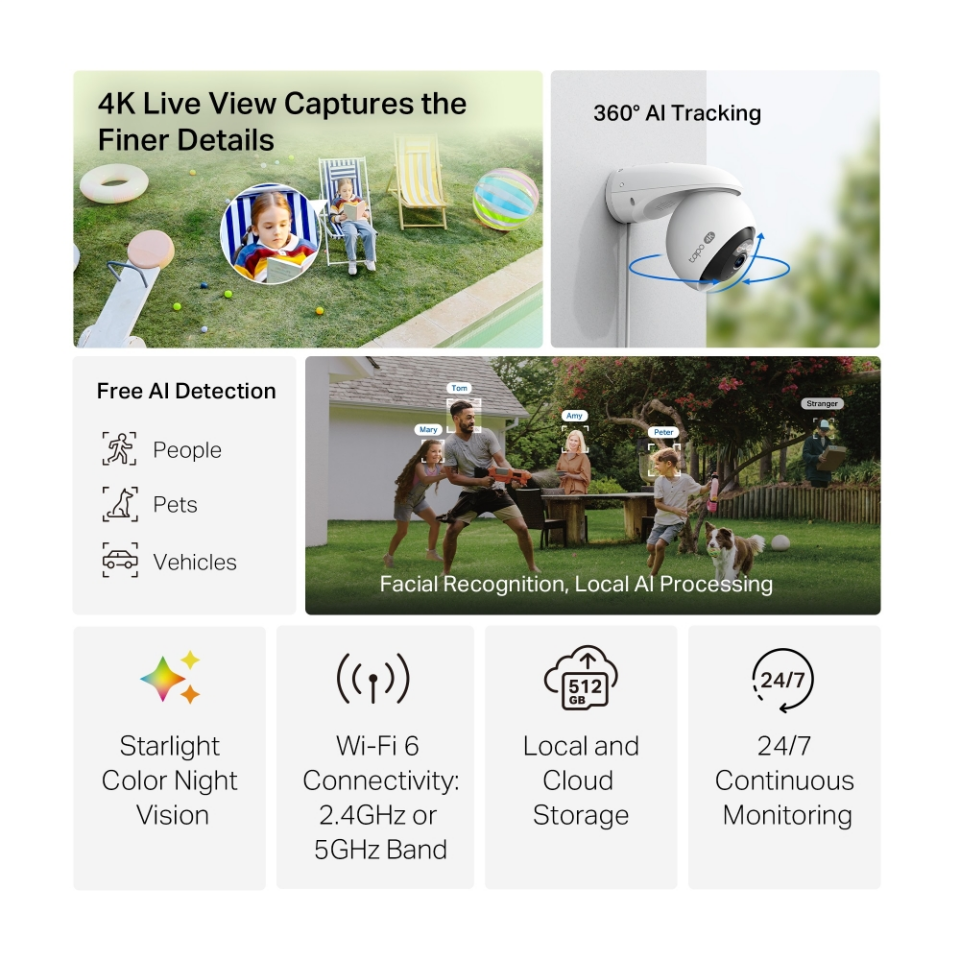TP-LINK 8mp 4mm Kablosuz Wıfı Pan-Tilt IP Kamera Tapo C560WS