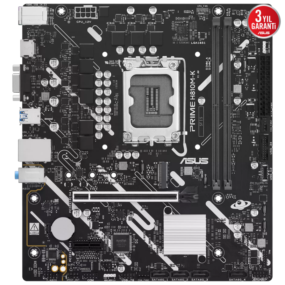 Asus PRIME H810M-K Intel 1851p DDR5 6400 HDMI VGA M2 USB3.2 mATX
