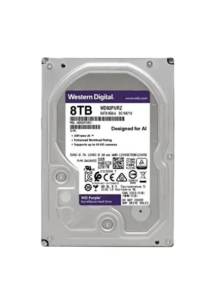 WD PURPLE 3,5'' 8TB 256MB 5640RPM WD85PURZ