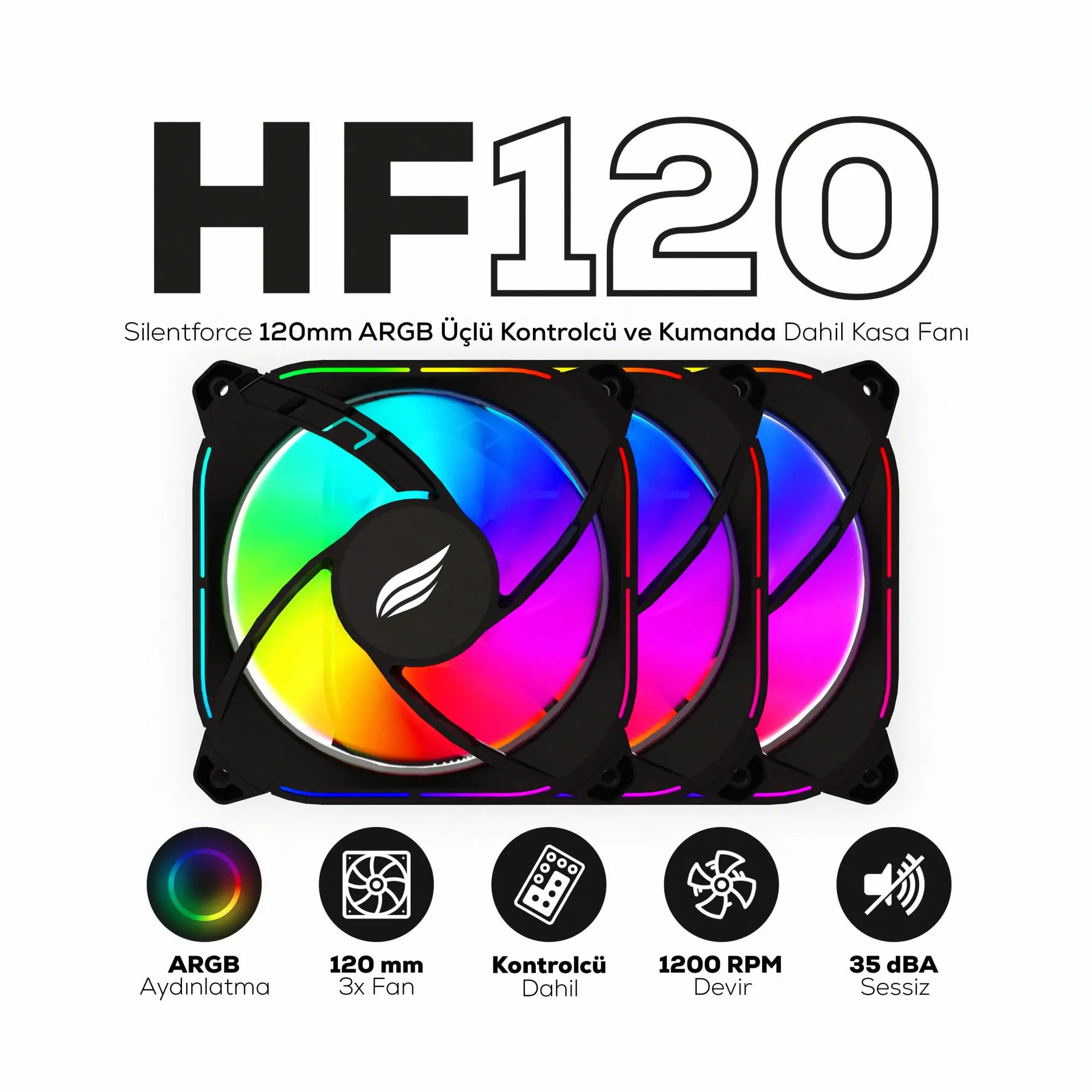 HAWK HF120-3SET GAMING HF120 SLIENTFORCE 120MM ARGB ÜÇLÜ SİYAH KASA FANI