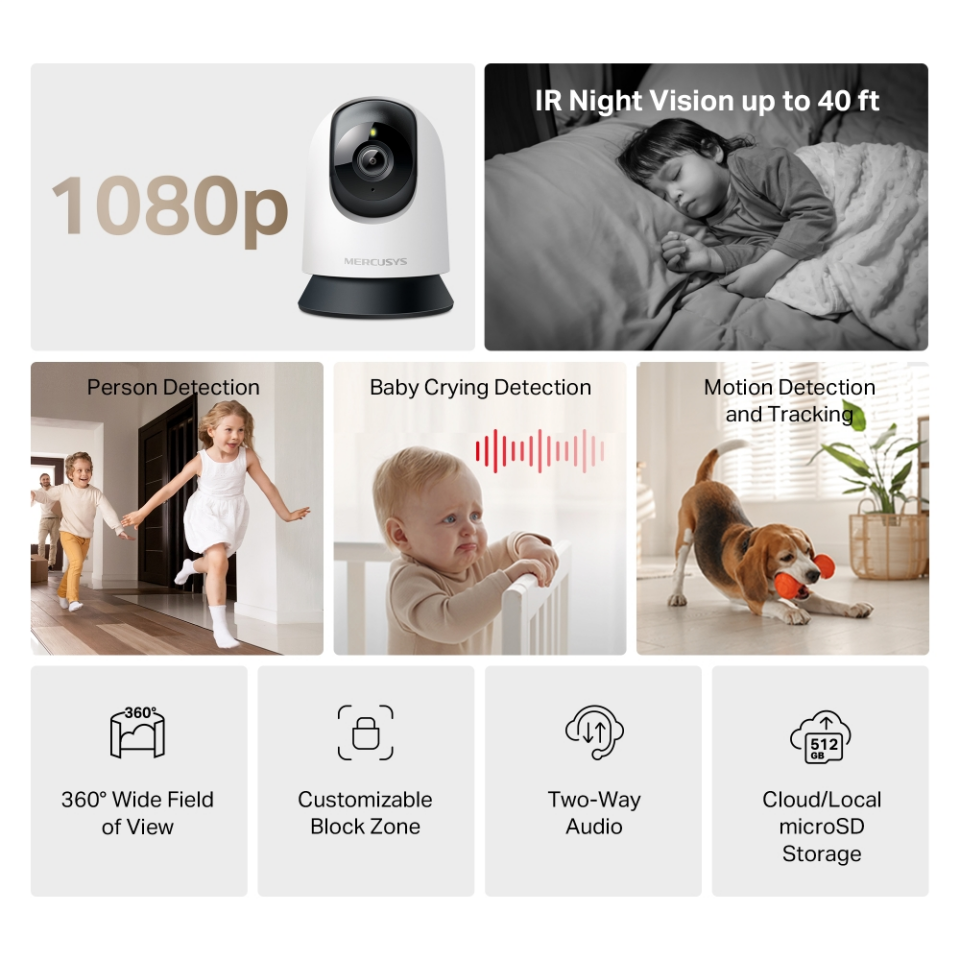 MERCUSYS 2mp 4mm Kablosuz Wıfı Pan-Tilt IP Kamera MC200