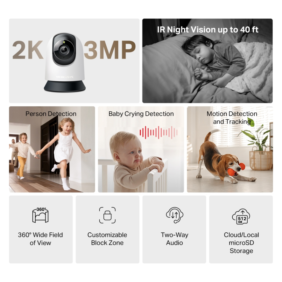 MERCUSYS 3mp 4mm Kablosuz Wıfı Pan-Tilt IP Kamera MC210