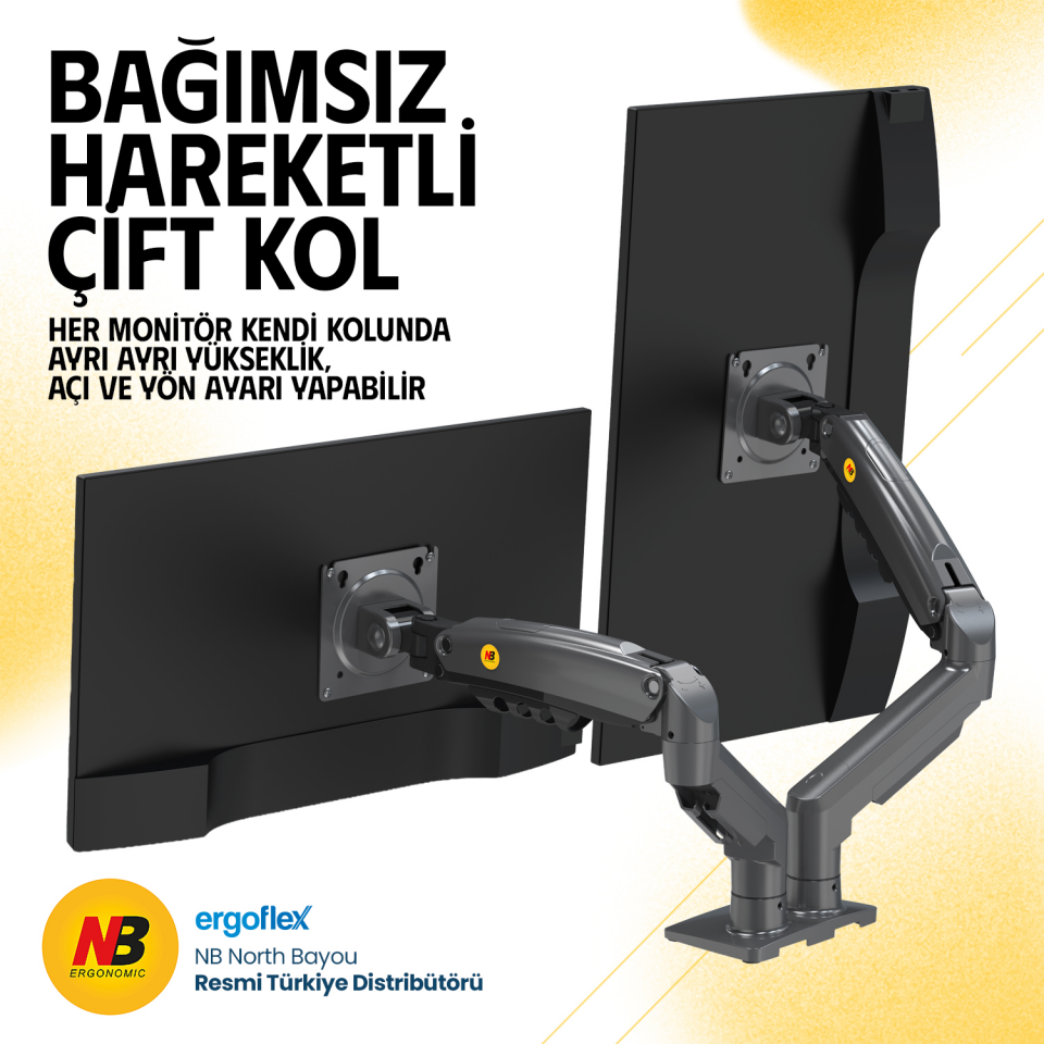 NORTH 27'' NB-F160 Amortisörlü 2-kollu Monitör Askı Aparatı