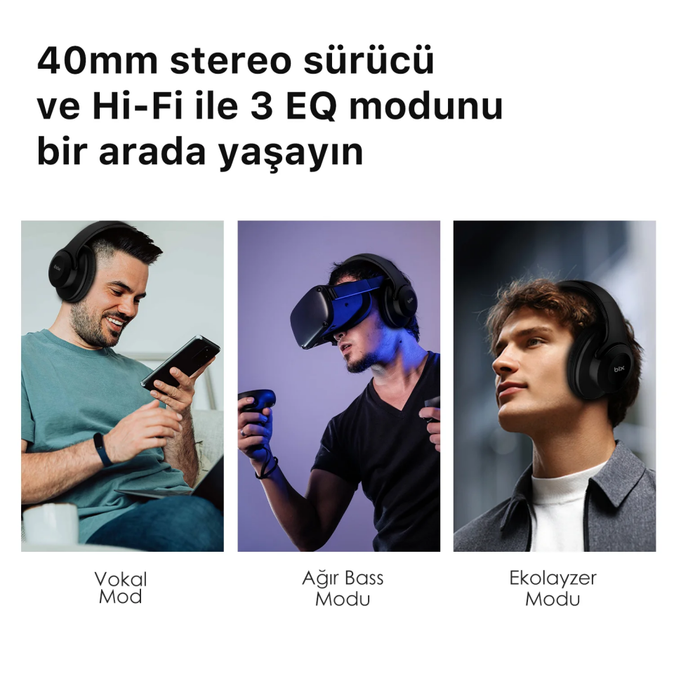 BIX BH2-BK Siyah Soundcraft BH2 Katlanabilir Kablosuz Kulaklık