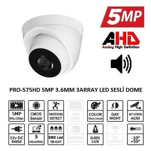 Balandi PRO-575HD 5MP 2.8mm 3Array Led Sesli Dome