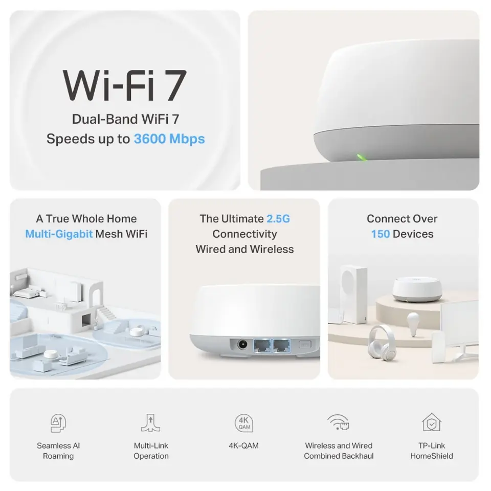 TP-Link Deco BE25 BE3600 Mesh Dual Band WiFi 7 Sistemi (3-Pack)