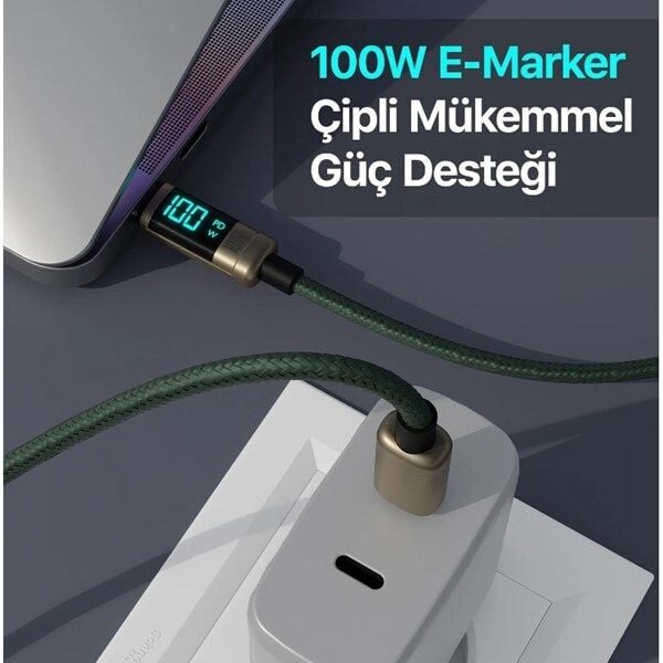 BIX 1metre BX09CC-BN 100w Dijital Ekranlı Şarj Kablosu Bronz