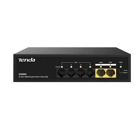 TENDA 6port-4port PoE 30w 10/100 Yönetilemez Switch S106PC