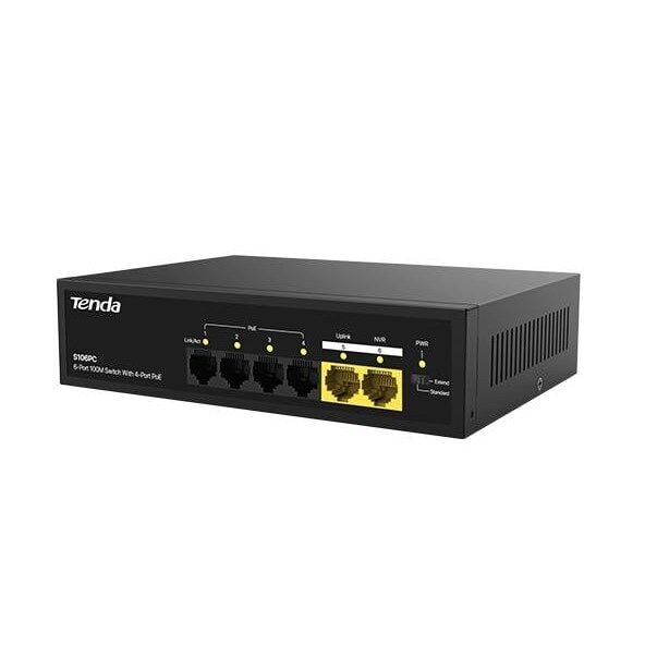 TENDA 6port-4port PoE 30w 10/100 Yönetilemez Switch S106PC