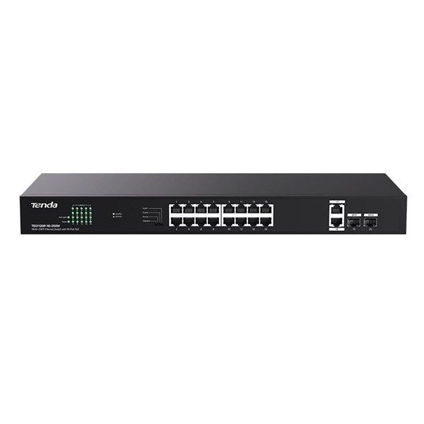TENDA 16port PoE 250w 2-SFP 2-Uplink Gigabit Yönetilemez Switch TEG1120P-16-250W