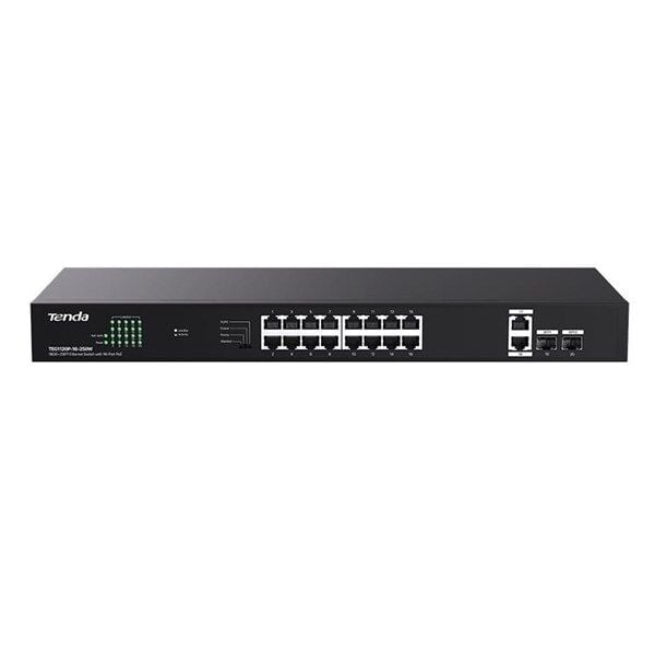 TENDA 16port PoE 250w 2-SFP 2-Uplink Gigabit Yönetilemez Switch TEG1120P-16-250W