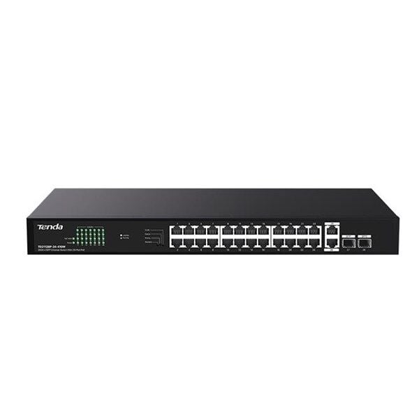 TENDA 24port PoE 410w 2-SFP 2-Uplink Gigabit Yönetilemez Switch TEG1128P-24-410W