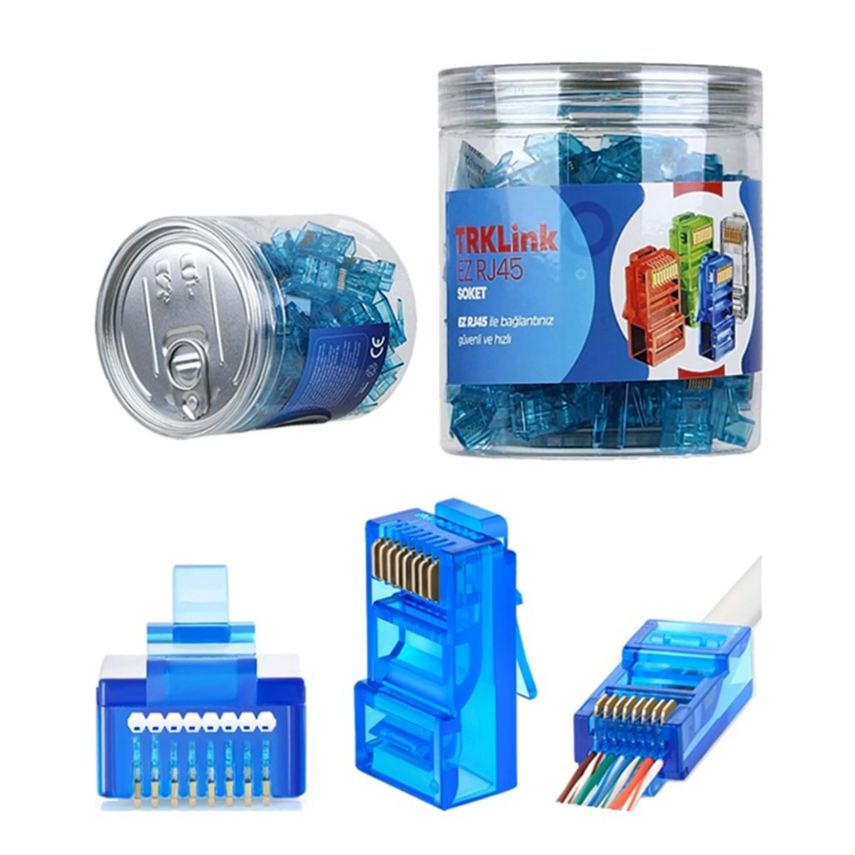 TRKLINK EZ RJ45 Konnektör 100'lü Paket Mavi