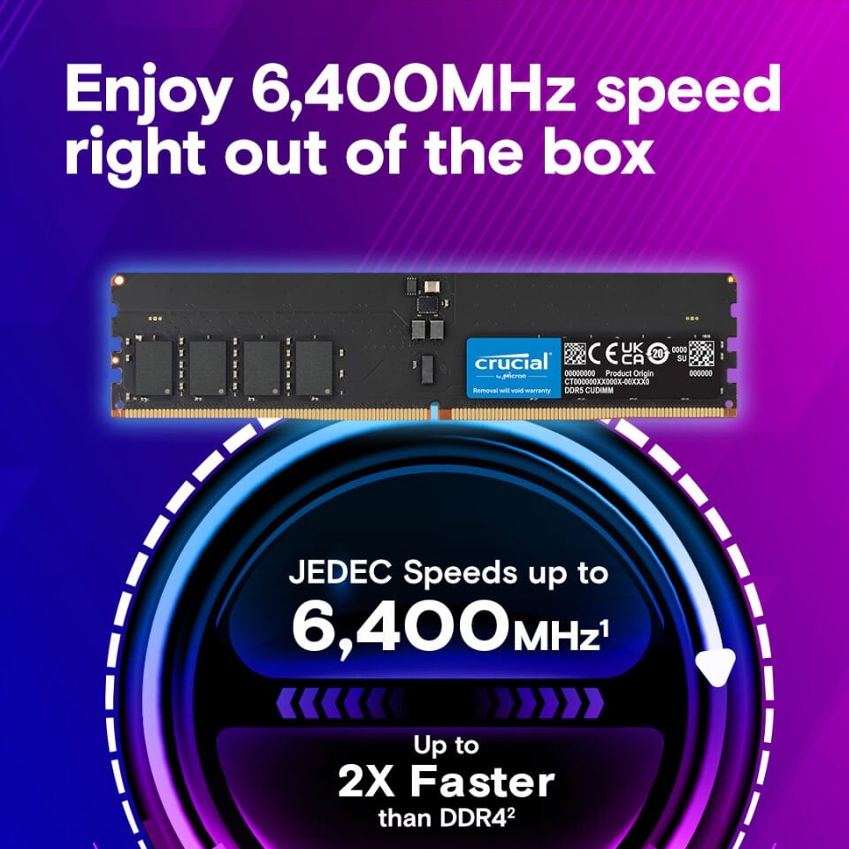 Crucial 128GB (2x64GB) 6400MHz DDR5 CT2K64G64C52CU5