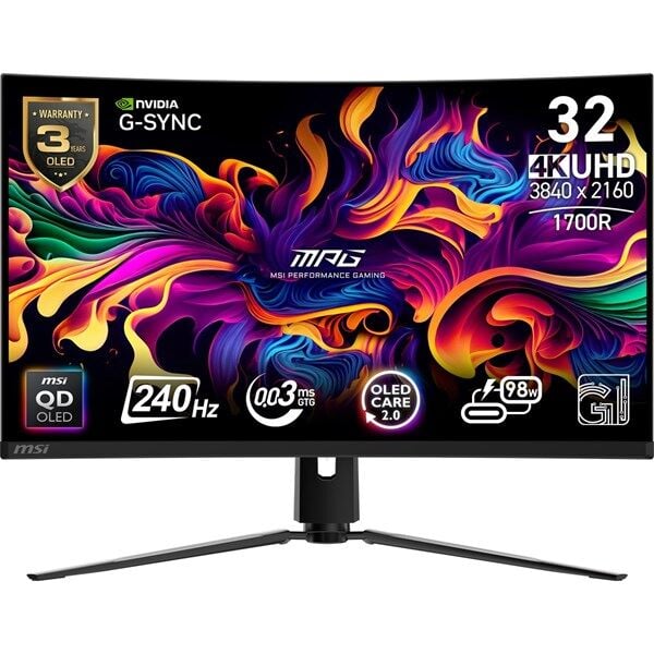 MSI 31.5'' QD OLED MPG 321CURX 0.03MS 240HZ HDMI-DP KAVISLI GAMING MONİTÖR 3840X2160
