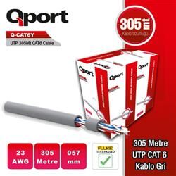 Qport Q-CAT6Y 305M UTP 23Awg PE Network Ağ Kablosu Gri