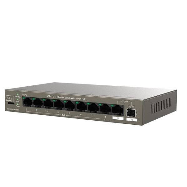 TENDA 8port PoE 102w 1-SFP Gigabit Yönetilemez Switch TEG1110PF-8-102W