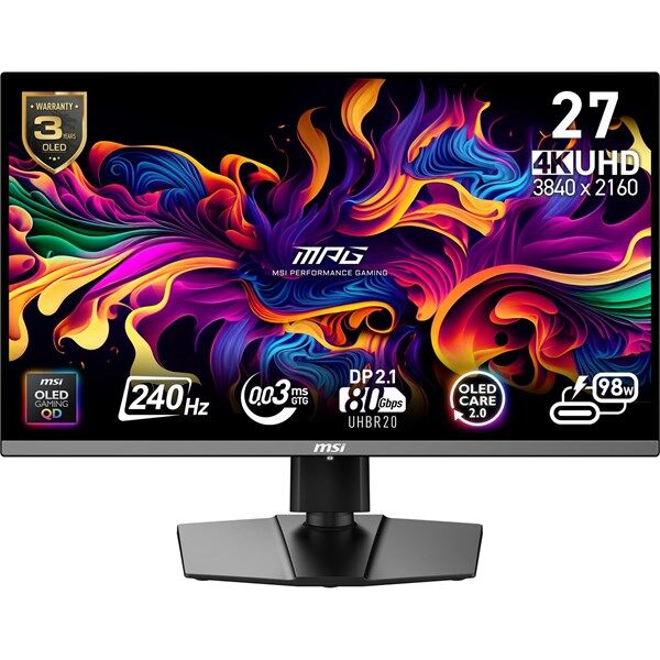 MSI 26.5'' QD OLED MPG 272URX 0.03MS 240HZ HDMI-DP USBC GAMING MONİTÖR 3840X2160