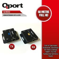 Qport Q-HEX2 60m HDMI Extender Cat5-Cat6 Metal Kasa 2'li Paket