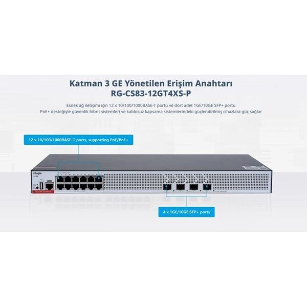 RUIJIE 12port PoE 405w 4-SFP 10GbE Yönetilebilir Switch RG-CS83-12GT4XS-P