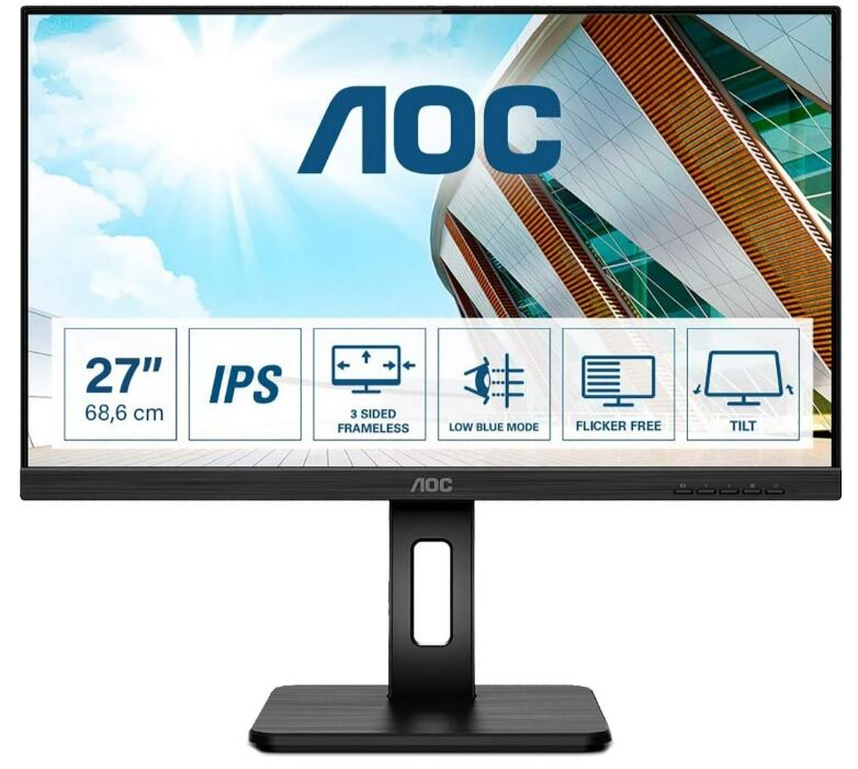 27 AOC 27P2Q IPS 4MS 75MHZ 1XVGA 1XHDMI 1XDP 1XDVI FHD 1920X1080 HOPARLÖR YÜKSEKLİK AYARI PIVOT VESA SİYAH