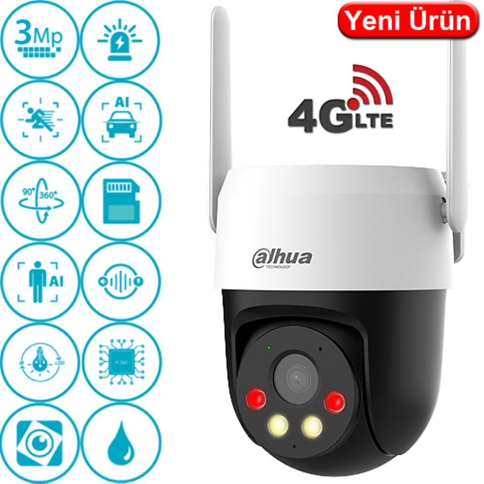DAHUA 3MP PT Speed Dome 4mm Wıfı Kablosuz IP Solar Kamera P3AE-PV-4G PT