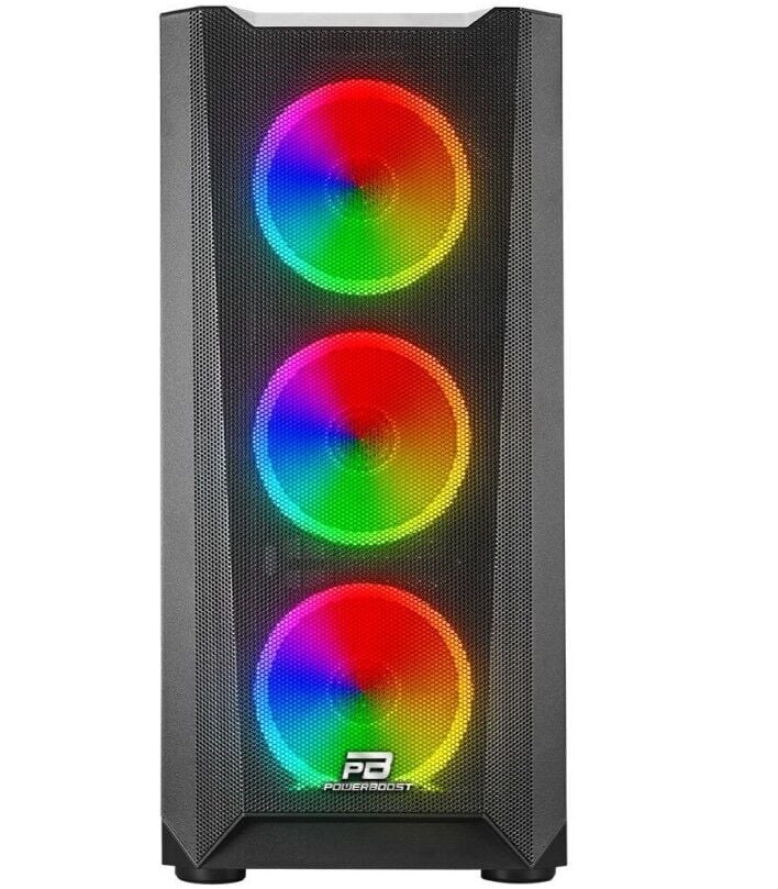 POWERBOOST VK-W001B Gaming Mid-Tower PC Kasası Siyah 360mm Soğutma Desteği
