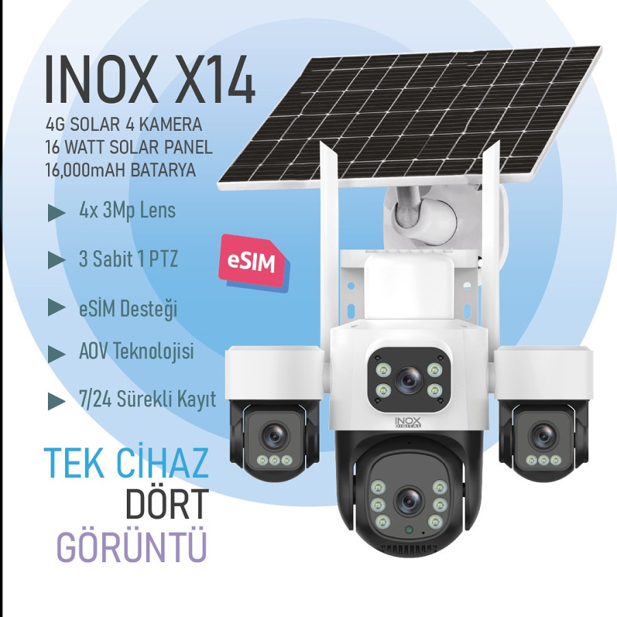INOX 3MP 4Lens PT Speed Dome 3.6mm IP Solar Kamera E-Sim X14
