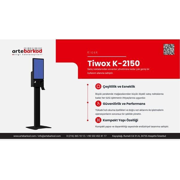 TIWOX 21.5'' K-2150W CORE i7 5.nesil 16GB RAM-256GB SSD-W10 2D-Karekod ve Barkod Yazıcılı Kiosk Beyaz