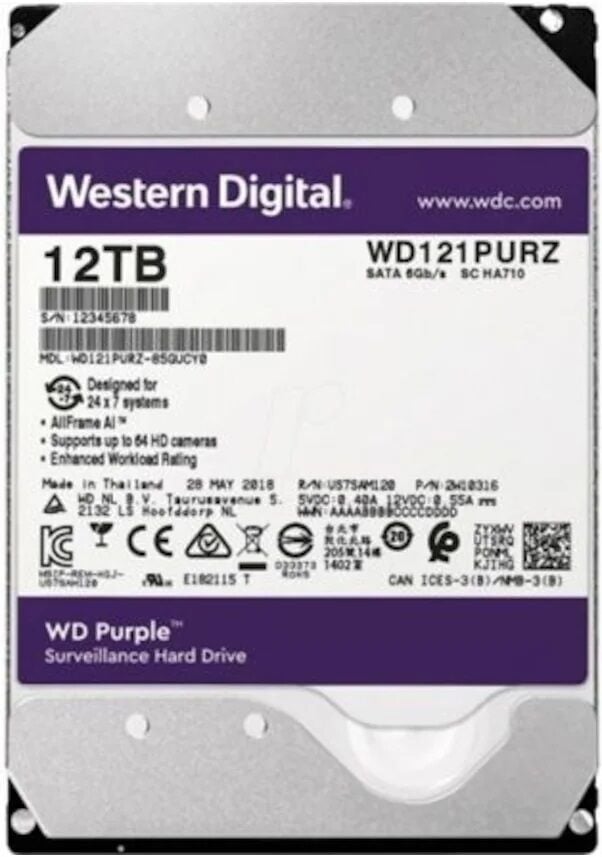 12 TB WD 3.5 PURPLE SATA3 72000RPM 256MB 7/24 GUVENLIK WD121PURP (3 YIL RESMI DIST GARANTI)