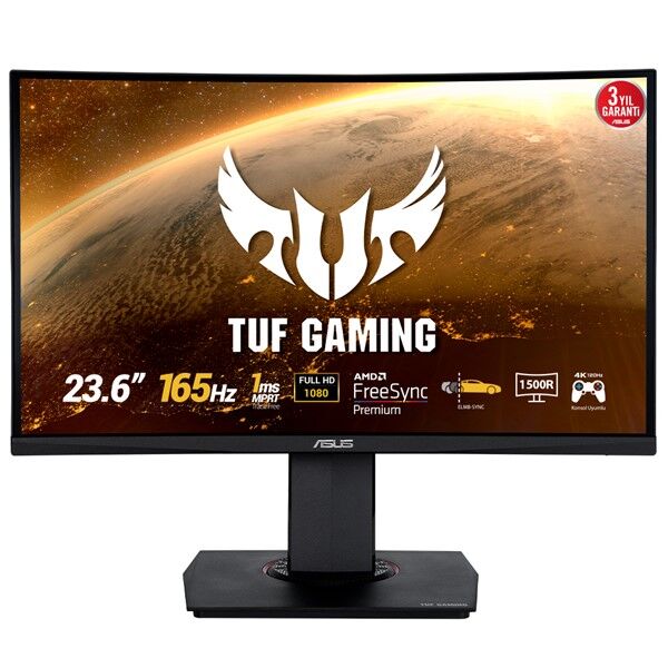 ASUS 23.6'' VA TUF GAMING VG24VQR 1MS 165Hz HDMI-DP Pivot Kavisli Gaming Monitör (1920 X 1080)