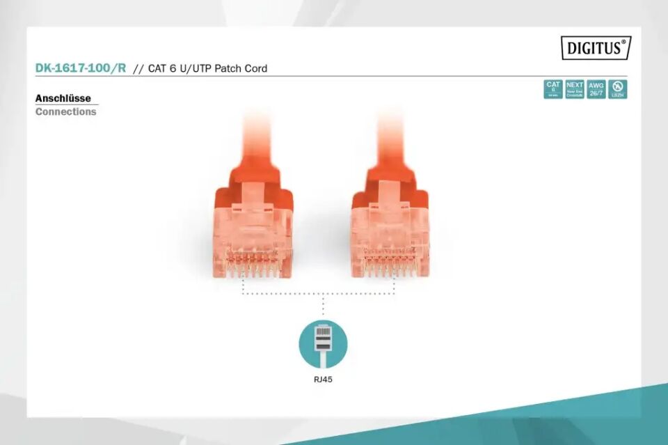 DIGITUS 10metre CAT6 Utp DK-1617-100/R Kırmızı Patch Kablo