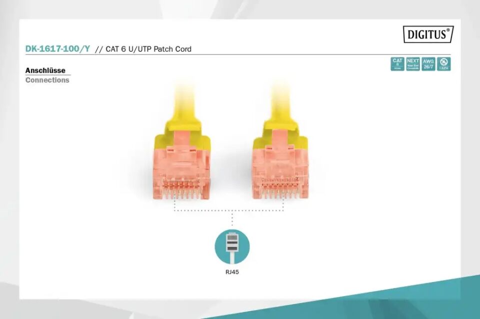 DIGITUS 10metre CAT6 Utp DK-1617-100/Y Sarı Patch Kablo