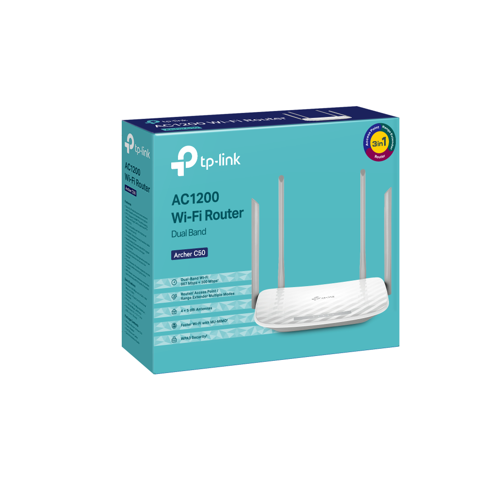 TP-LINK ARCHER C50 10/100Mbps AC1200 Dual-Band Wıfı Router