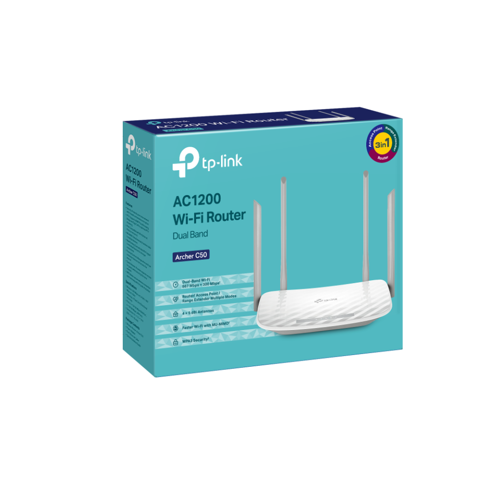 TP-LINK ARCHER C50 10/100Mbps AC1200 Dual-Band Wıfı Router