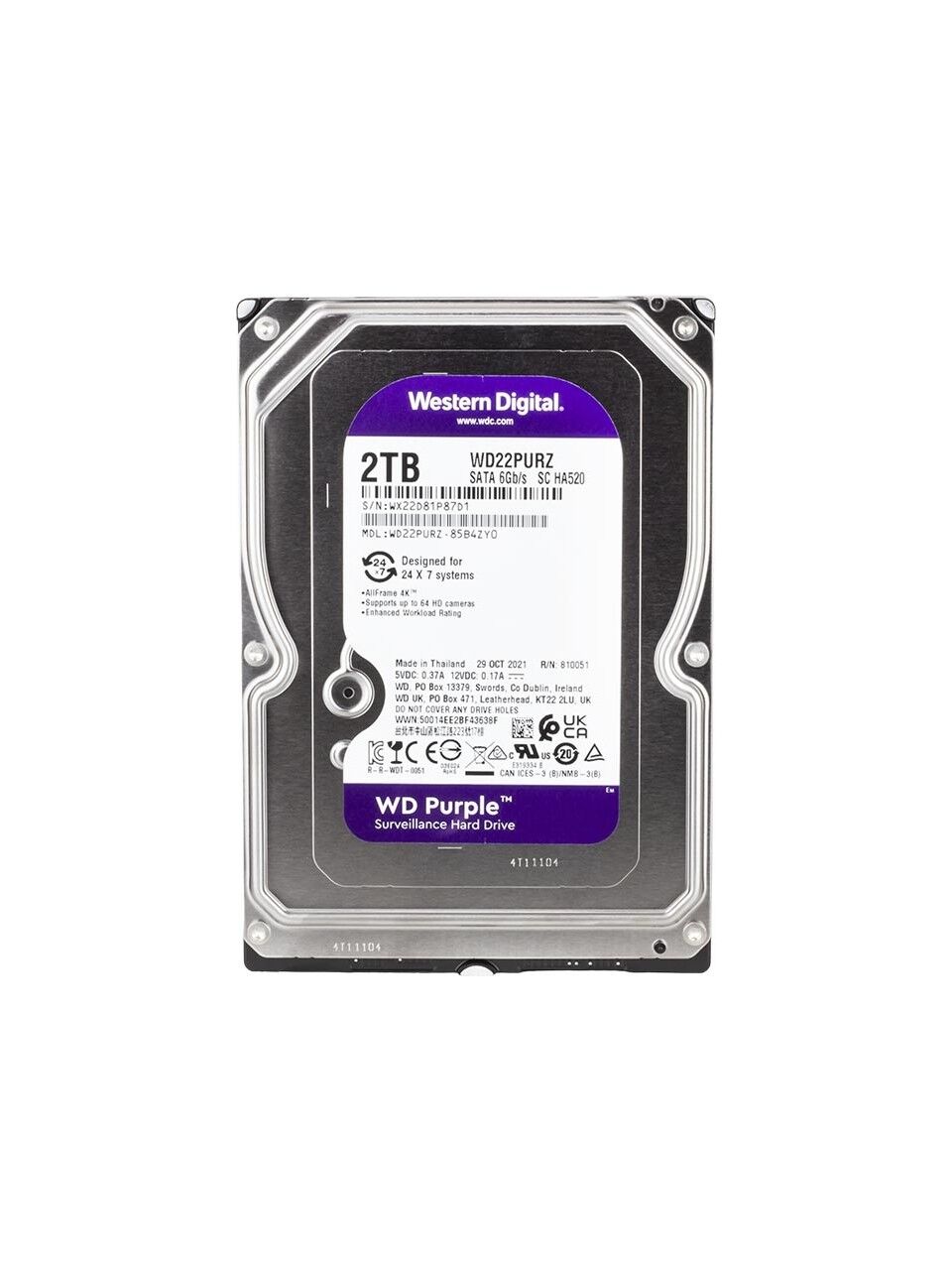 WD 3.5'' 2TB PURPLE WD23PURZ 5400RPM 256MB SATA-3 Güvenlik Diski