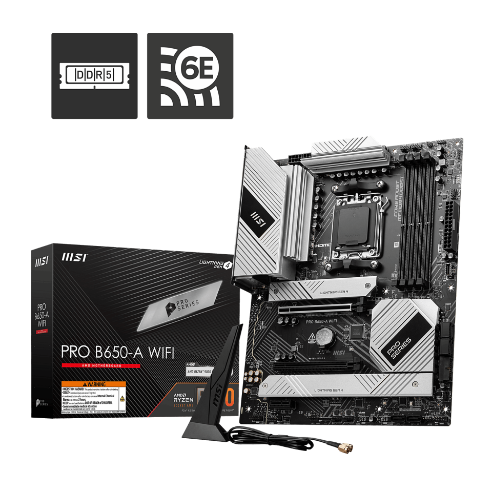 MSI PRO B650-A WIFI6E DDR5 HDMI,DP Port PCIE 4.0 AM5 ATX