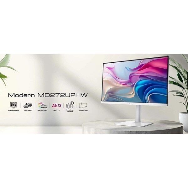 Msı 27 Modern Md272uphw 3840X2160 (Uhd) 16:9 Flat Ips 60Hz 1Ms Adaptıve-Sync Pıvot Type-C Monıtor