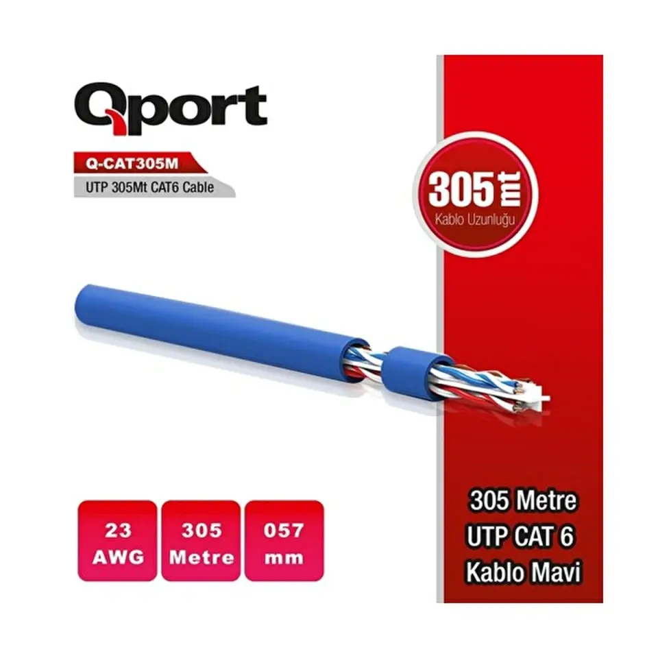 Qport Q-CAT6M 305M UTP 23Awg Network Ağ Kablosu Mavi