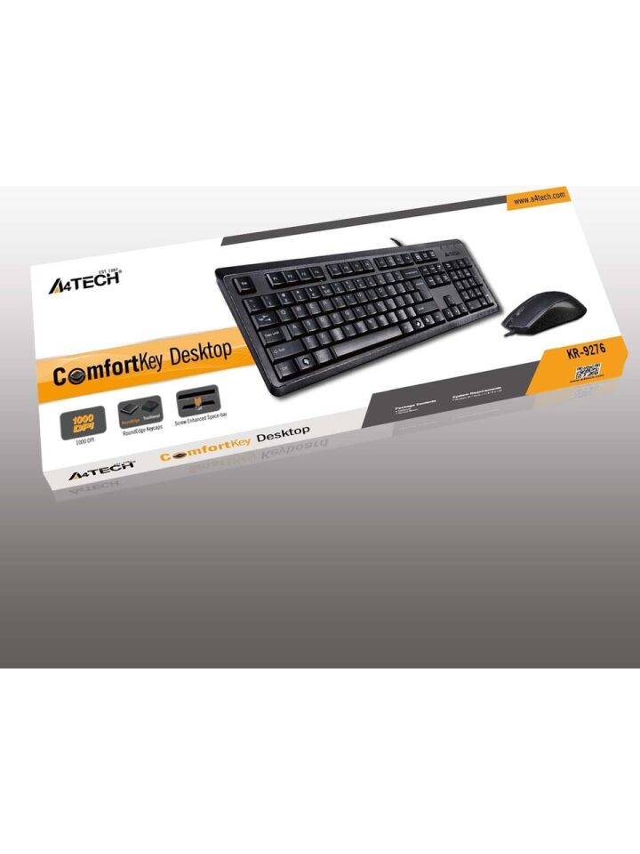 A4 Tech KR-9276 USB Klavye Mouse Set MM Siyah