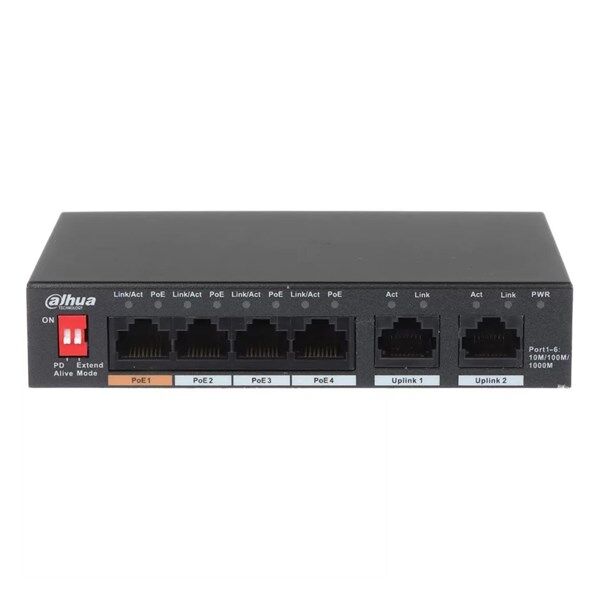DAHUA 6port 60w 4port PoE PFS3006-4GT-60-V2 GIGABIT 2X-UPLINK Yönetilemez Switch