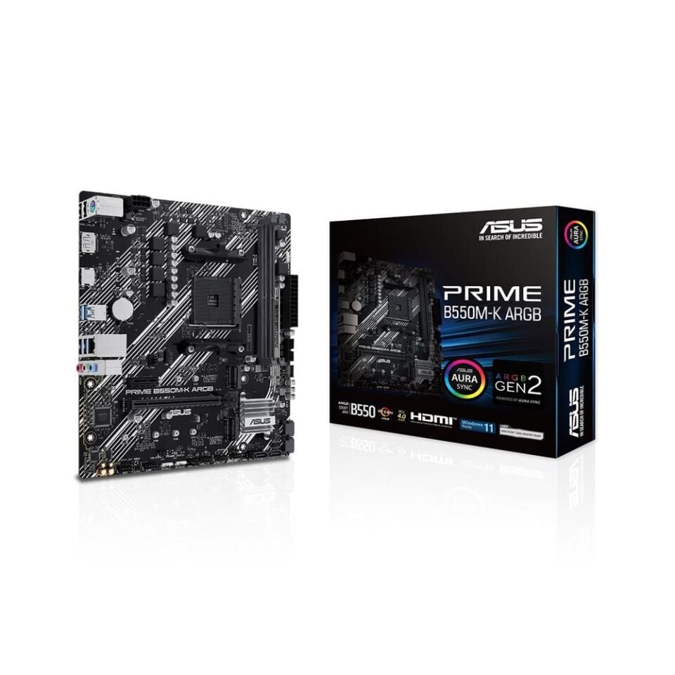 ASUS PRIME B550M-K ARGB AMD AM4 DDR4 4866 DP HDMI Çift M2 USB3.2 AURA RGB mATX