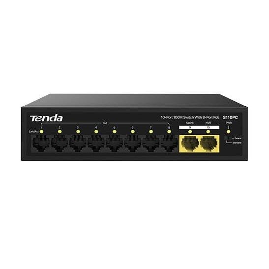 TENDA 8port PoE 80w 2-Uplink 10/100 Yönetilemez Switch S110PC