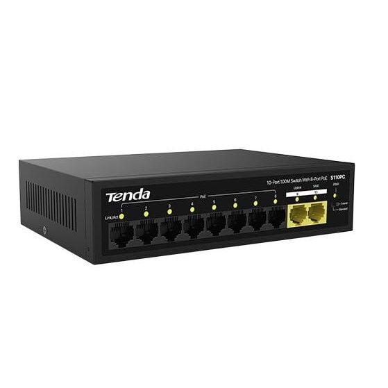 TENDA 8port PoE 80w 2-Uplink 10/100 Yönetilemez Switch S110PC