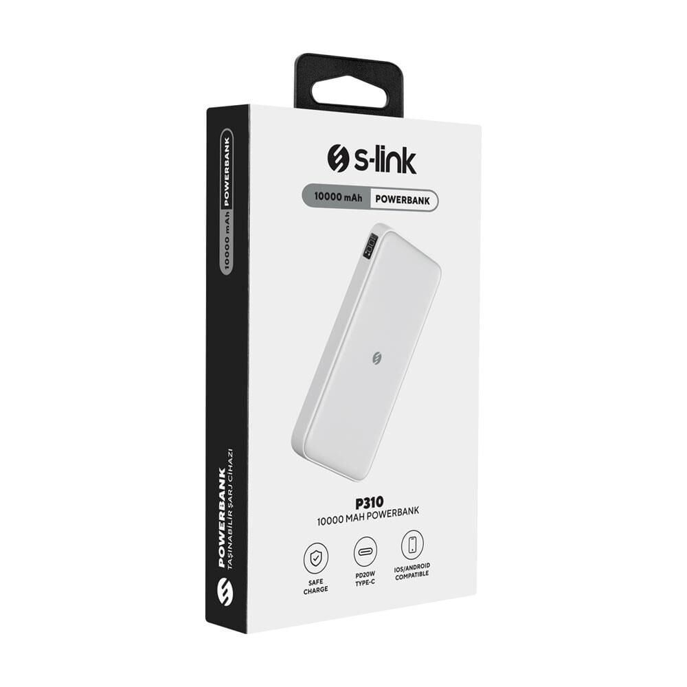 S-LINK  P310 10000mAh PD20W+QC18W+HSC22.5W Beyaz LCD Taşınabilir Pil Şarj Cihazı Powerbank