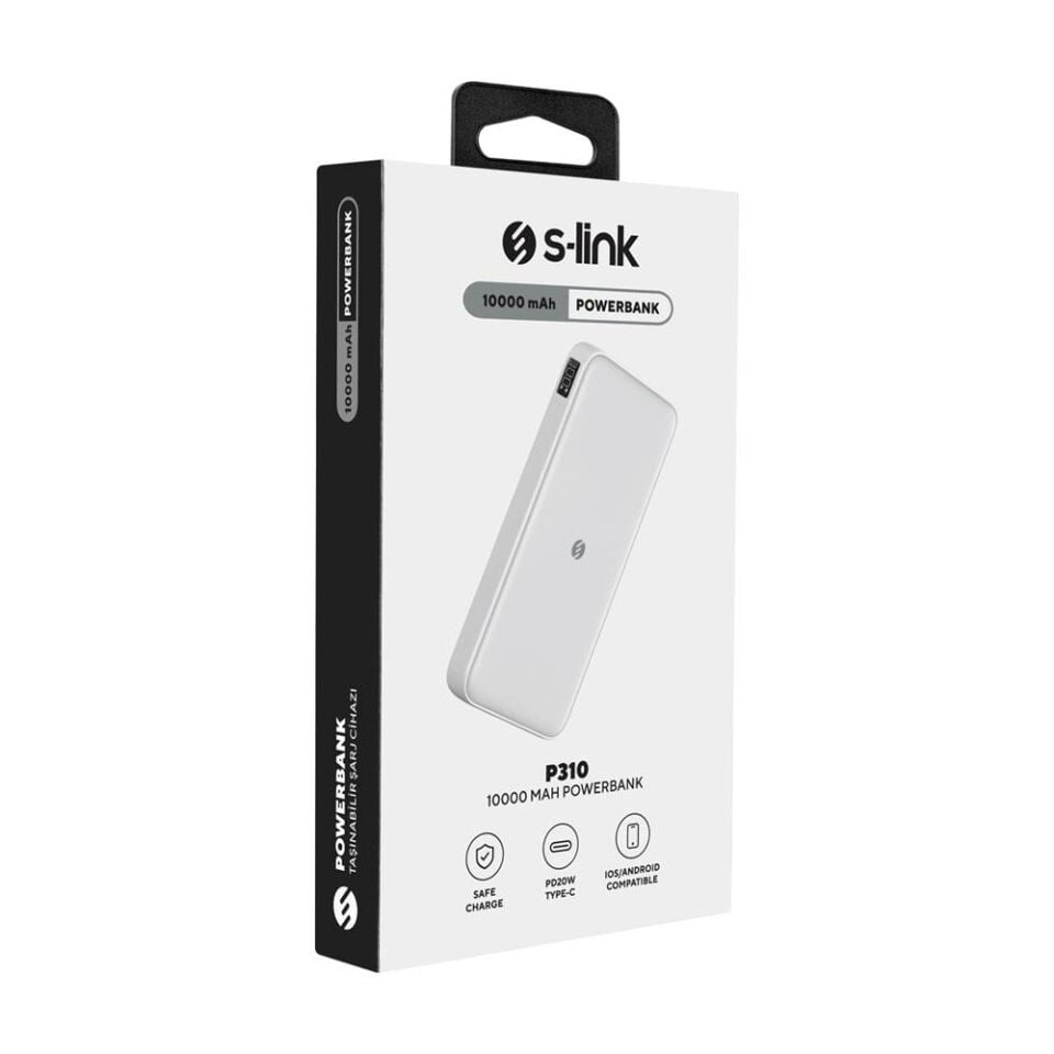 S-LINK  P310 10000mAh PD20W+QC18W+HSC22.5W Beyaz LCD Taşınabilir Pil Şarj Cihazı Powerbank