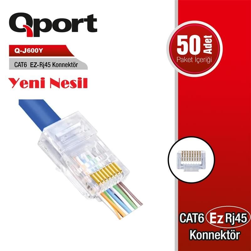 QPORT Q-J600Y CAT6 50 LİK PAKET EZRJ45 YENİ NESİL KONNEKTÖR