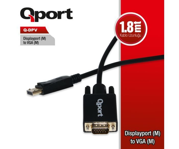 Qport Q-DPV DP to VGA 1,8m Çevirici Kablo